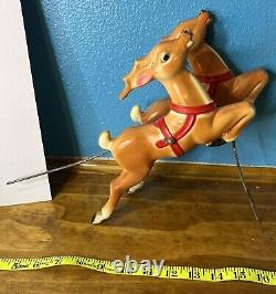 Vintage 1970 EMPIRE Santa Sleigh & 2 Reindeer Blow Mold Christmas Decor