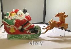 Vintage 1970 EMPIRE Santa Sleigh & 2 Reindeer Blow Mold Tabletop Christmas