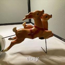 Vintage 1970 EMPIRE Santa Sleigh & 2 Reindeer Blow Mold Tabletop Christmas