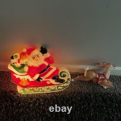 Vintage 1970 EMPIRE Santa Sleigh & 2 Reindeer Blow Mold Tabletop Christmas Deco
