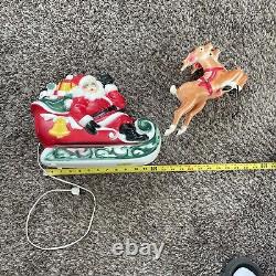 Vintage 1970 EMPIRE Santa Sleigh & 2 Reindeer Blow Mold Tabletop Christmas Deco