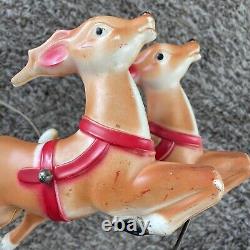 Vintage 1970 EMPIRE Santa Sleigh & 2 Reindeer Blow Mold Tabletop Christmas Deco