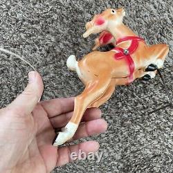 Vintage 1970 EMPIRE Santa Sleigh & 2 Reindeer Blow Mold Tabletop Christmas Deco