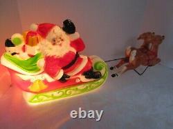 Vintage 1970 EMPIRE Santa Sleigh 2 Reindeer Lighted Blow Mold 24 wide