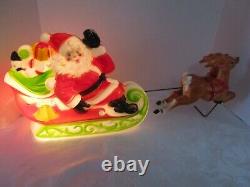 Vintage 1970 EMPIRE Santa Sleigh 2 Reindeer Lighted Blow Mold 24 wide