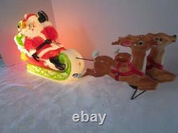 Vintage 1970 EMPIRE Santa Sleigh 2 Reindeer Lighted Blow Mold 24 wide