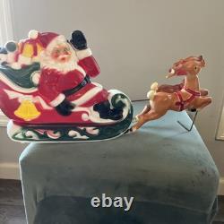 Vintage 1970 EMPIRE Santa's Sleigh With 2 Reindeer Lighted Blowmold 24 Works