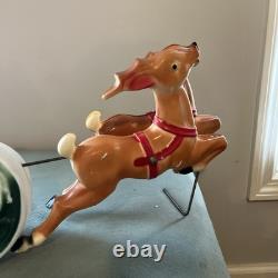 Vintage 1970 EMPIRE Santa's Sleigh With 2 Reindeer Lighted Blowmold 24 Works