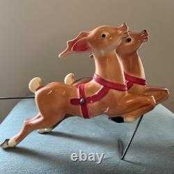 Vintage 1970 EMPIRE Santa's Sleigh With 2 Reindeer Lighted Blowmold 24 Works