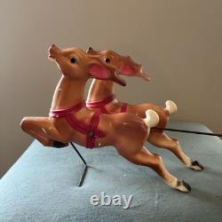 Vintage 1970 EMPIRE Santa's Sleigh With 2 Reindeer Lighted Blowmold 24 Works