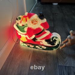 Vintage 1970 EMPIRE Santa's Sleigh With 2 Reindeer Lighted Blowmold 24 Works
