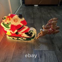 Vintage 1970 EMPIRE Santa's Sleigh With 2 Reindeer Lighted Blowmold 24 Works