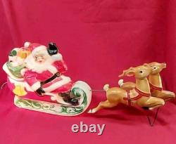 Vintage 1970 EMPIRE Santa's Sleigh and 2 Reindeer Christmas Blow Mold