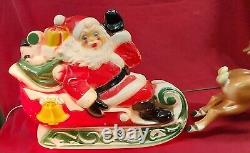 Vintage 1970 EMPIRE Santa's Sleigh and 2 Reindeer Christmas Blow Mold