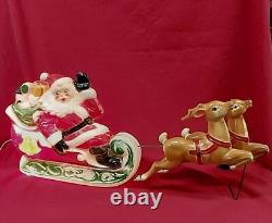Vintage 1970 EMPIRE Santa's Sleigh and 2 Reindeer Christmas Blow Mold