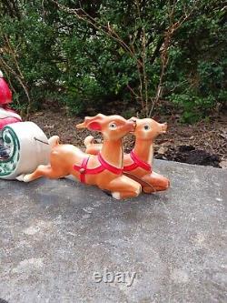 Vintage 1970 EMPIRE Santa's Sleigh and 2 Reindeer Lighted Blow Mold Table Top