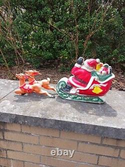 Vintage 1970 EMPIRE Santa's Sleigh and 2 Reindeer Lighted Blow Mold Table Top