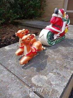 Vintage 1970 EMPIRE Santa's Sleigh and 2 Reindeer Lighted Blow Mold Table Top