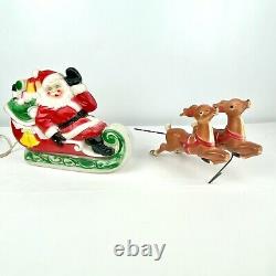 Vintage 1970 EMPIRE Santa's Sleigh and 2 Reindeer Lighted Blow Mold Table Top