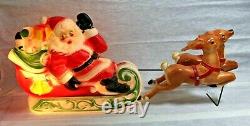 Vintage 1970 Empire Blow Mold Light Up Santa Sleigh and 2 Reindeer