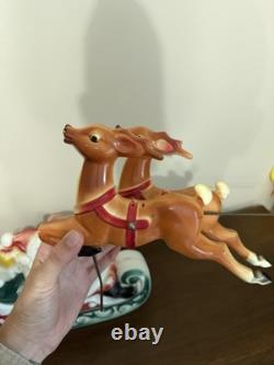 Vintage 1970 Empire Blow Mold Santa In Sleigh With Two Reindeer Table Top