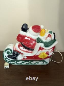 Vintage 1970 Empire Blow Mold Santa In Sleigh With Two Reindeer Table Top