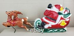 Vintage 1970 Empire Blow Mold Santa In Sleigh With Two Reindeer & Wire Table Top