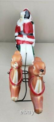 Vintage 1970 Empire Blow Mold Santa In Sleigh With Two Reindeer & Wire Table Top