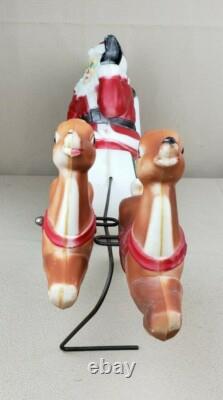 Vintage 1970 Empire Blow Mold Santa In Sleigh With Two Reindeer & Wire Table Top