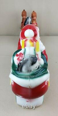 Vintage 1970 Empire Blow Mold Santa In Sleigh With Two Reindeer & Wire Table Top