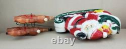 Vintage 1970 Empire Blow Mold Santa In Sleigh With Two Reindeer & Wire Table Top