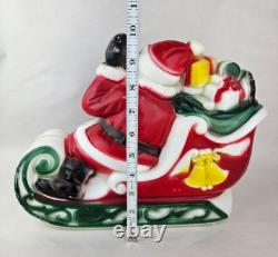 Vintage 1970 Empire Blow Mold Santa In Sleigh With Two Reindeer & Wire Table Top