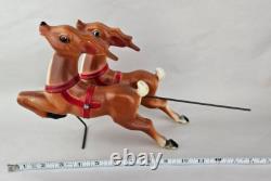 Vintage 1970 Empire Blow Mold Santa In Sleigh With Two Reindeer & Wire Table Top