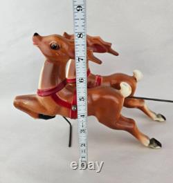 Vintage 1970 Empire Blow Mold Santa In Sleigh With Two Reindeer & Wire Table Top