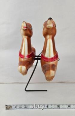 Vintage 1970 Empire Blow Mold Santa In Sleigh With Two Reindeer & Wire Table Top