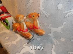 Vintage 1970 Empire Blow Mold Santa with Sleigh and 2 Reindeer 24 Long