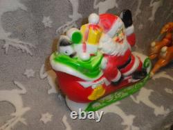 Vintage 1970 Empire Blow Mold Santa with Sleigh and 2 Reindeer 24 Long