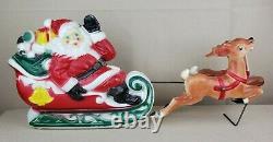 Vintage 1970 Empire Light Up Blow Mold Santa In Sleigh With Two Reindeer & Wire