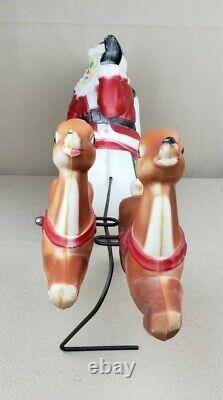 Vintage 1970 Empire Light Up Blow Mold Santa In Sleigh With Two Reindeer & Wire