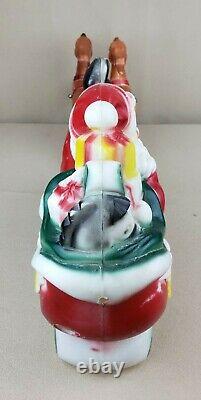 Vintage 1970 Empire Light Up Blow Mold Santa In Sleigh With Two Reindeer & Wire