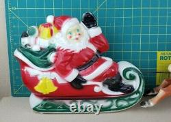 Vintage 1970 Empire Light Up Blow Mold Santa In Sleigh With Two Reindeer & Wire