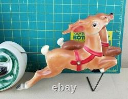 Vintage 1970 Empire Light Up Blow Mold Santa In Sleigh With Two Reindeer & Wire