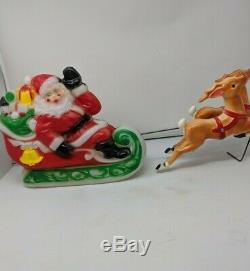 Vintage 1970 Empire Plastic Santa In Sleigh with Reindeer Blowmold Works