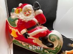 Vintage 1970 Empire Santa Sleigh And 2 Reindeer Lighted Tabletop Blow Mold