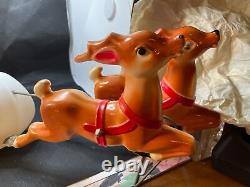 Vintage 1970 Empire Santa Sleigh And 2 Reindeer Lighted Tabletop Blow Mold