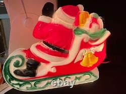 Vintage 1970 Empire Santa Sleigh And 2 Reindeer Lighted Tabletop Blow Mold