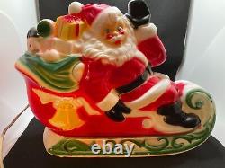 Vintage 1970 Empire Santa Sleigh And 2 Reindeer Lighted Tabletop Blow Mold
