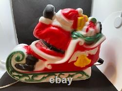 Vintage 1970 Empire Santa Sleigh And 2 Reindeer Lighted Tabletop Blow Mold