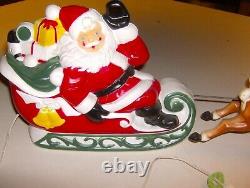 Vintage 1970 Empire Santa Sleigh and 2 Reindeer Tabletop 24 Lighted Blow Mold