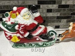 Vintage 1970 Empire Tabletop Santa Sleigh 2 Reindeer Blow Mold Christmas Read